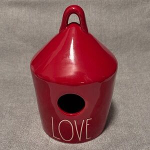 Rae Dunn Red Ceramic Birdhouse with Love Inscription